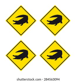 Crocodiles warning danger caution sign vector set