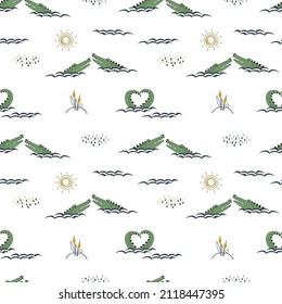 Crocodiles in the water. Cute baby pattern. Vector illustration