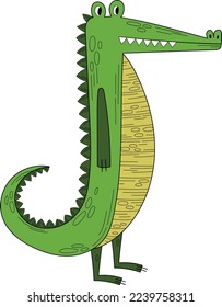 Cocodrilo, lagarto. Doodle vectorial plano.