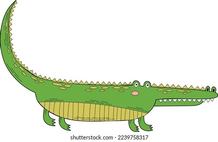 Crocoldile, alligator. Flat vector doodle.
