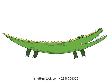 Crocoldile, alligator. Flat vector doodle.