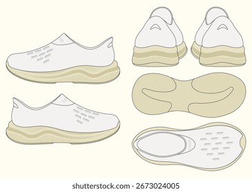 Crocs Zapatos Diseño Todas las vistas con Ilustración vectorial Techpack Design