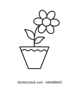 Crocus flower in flowerpot linear icon. Indoor decorative plant thin line illustration. Blooming flower contour symbol. Vector isolated outline drawing
