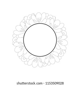 Crocus Flower Outline Banner Wreath. Vector Illustration.