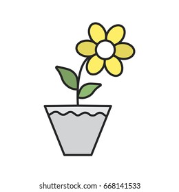 Crocus in flowerpot color icon. Isolated vector illustration