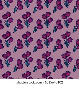 Crocus flowers. Floral seamless pattern. Vintage decorative elements. Floral ornament. 