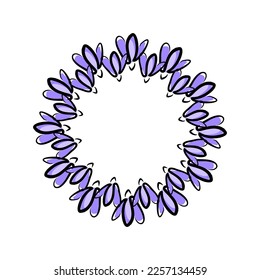 Crocus flowers round frame. Border wreath spring flowers isolate.