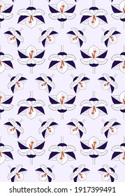 Crocus flowers symbol spring purple with orange stamen. Seamless repeating pattern on a lilac.