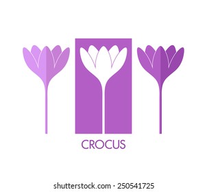 Crocus. Icon Set. Abstract Flowers On White Background