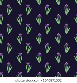 Crocus spring flowers seamless pattern