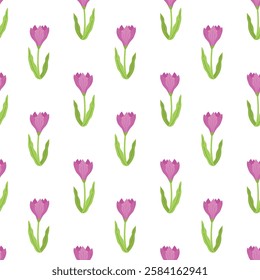 crocus . Vector seamless pattern on the theme of spring and Easter. Cute flat illustration for textile and wrapping paper