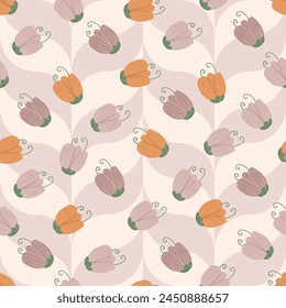 Crocus wildflowers seamless pattern. Floral garden endless background. Flower bud ornament. Summer botanic repeat cover. Vector flat hand drawn illustration.