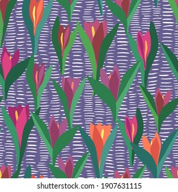 Cruces y garabatos abstractos. Patrón sin fisuras del vector dibujado a mano. Flores salvajes de primavera, adorno de dibujos animados de color. Diseño floral para impresión, tela, textil, fondo, envoltura, papel pintado, decoración.