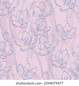 Crocuses Seamless floral pattern in spring for Wedding, anniversary, birthday and party. Design for invitation card, picture frame, poster, scrapbook