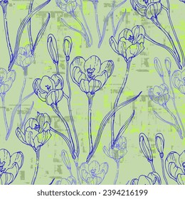 Crocuses Seamless floral pattern in spring for Wedding, anniversary, birthday and party. Design for invitation card, picture frame, poster, scrapbook