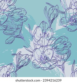 Crocuses Seamless floral pattern in spring for Wedding, anniversary, birthday and party. Design for invitation card, picture frame, poster, scrapbook