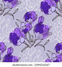 Crocuses Seamless floral pattern in spring for Wedding, anniversary, birthday and party. Design for invitation card, picture frame, poster, scrapbook