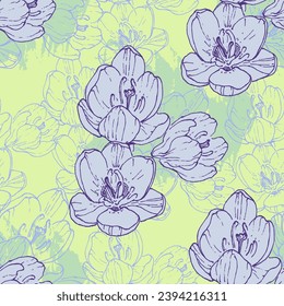 Crocuses Seamless floral pattern in spring for Wedding, anniversary, birthday and party. Design for invitation card, picture frame, poster, scrapbook
