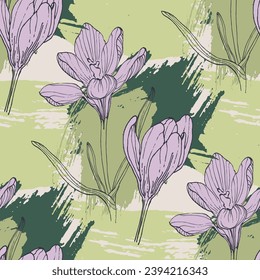 Crocuses Seamless floral pattern in spring for Wedding, anniversary, birthday and party. Design for invitation card, picture frame, poster, scrapbook