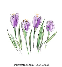 Crocuses Seamless Pattern. Vector Graphic
