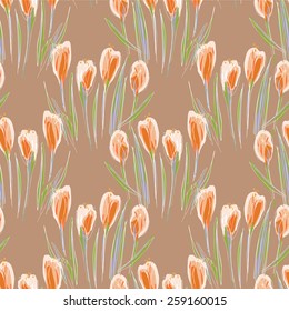 Crocuses Seamless Pattern. Vector Graphic