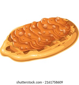 Croffle, Croissant Waffle Korean pastry. Croffle with different sweet topping banana, chocolate, raspberry, strawberry, honey, caramel, blueberry and syrup. Waffle menu vector illustration.