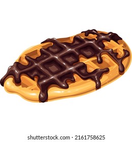 Croffle, Croissant Waffle Korean Pastry. Croffle With Sweet Topping Chocolate. Waffle Menu Vector Illustration.