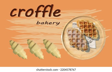 Croffle Croissant waffle,Dessert South Korea. Sweet food for tea. Simple cooking.
