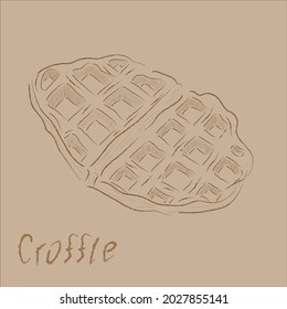 Croffle vector brown background. Waffle belgian. Scetch simple