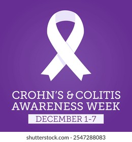 Crohn's and Colitis Awareness Week , 1.-7. Dezember. Moderne, elegante Vektorgrafik, Vorlage, Karte mit Band und Text. Gesundheitskonzept. 