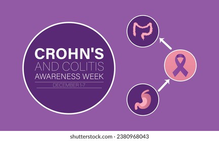 La Semana de Concienciación de Crohn y Colitis se celebra cada año en el diseño de ilustración de vectores del 1 al 7 de diciembre. Cartel, afiche, tarjeta, diseño de fondo.
