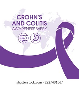 Crohn's and Colitis Awareness Week vector. Crohn's Disease and Ulcerative Colitis vector. Purple awareness ribbon icon isolated on a white background. Important day