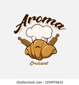 Croisant logo hand drawn illustration, good for your logo shop or element design, easy to remove text and edit file with EPS10