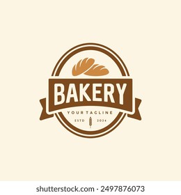 Croissant Baguette Bread for Vintage Retro patisserie pastry Bakery Bake Shop logo design vector