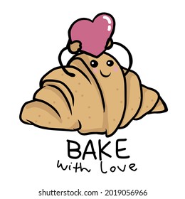 Croissant bake with love cartoon vector illustration