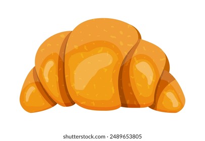 Croissant bake puff pastry on white background. French bun dessert. Bread baked food. Bakery shop. Vector illustration in flat style