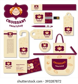 Croissant. Bakery. Confectionery. Vector logo, sign. A set of templates corporate identity elements.