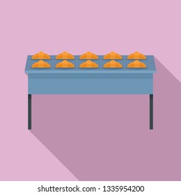 Croissant in bakery factory icon. Flat illustration of croissant in bakery factory vector icon for web design