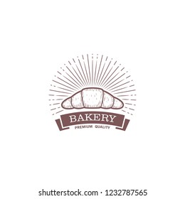 Croissant bakery premium vintage badge logo icon symbol emblem textured