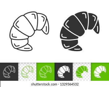 Croissant black linear and silhouette icons. Thin line sign of pastry. Bakery outline pictogram isolated on white, color, transparent background. Vector Icon shape. Dessert simple symbol closeup