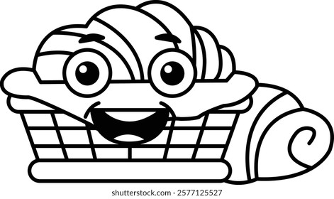 A Croissant Bread cartoon character with a smile on its face