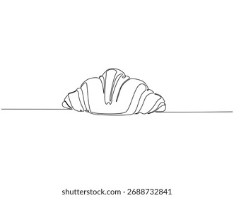 Croissant pan arte de línea continua. Croissant para el desayuno una línea de dibujo. Ilustración vectorial de concepto de pan francés
