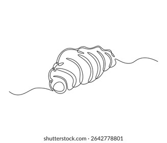 Croissant bread for desset outline drawing illustration. one continuous line drawing of croissant.