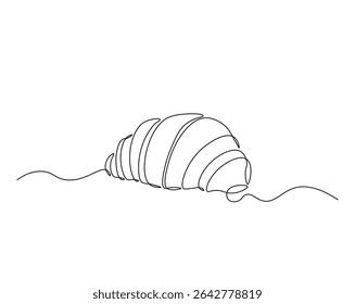 Croissant bread for desset outline drawing illustration. one continuous line drawing of croissant.