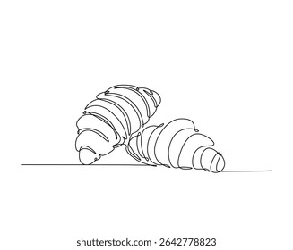 Croissant Brot für desset Umriss Zeichnung Illustration. eine durchgehende Strichzeichnung von Croissant.