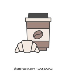 croissant Breakfast and coffee  icon in color icon, isolated on white background 