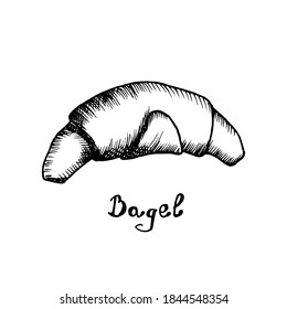 Croissant bun hand drawn hatching in vector, doodle style. Homemade baked goods, bun for tea. Illustration for the menu.