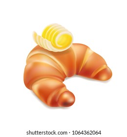 Croissant and butter icon realistic vector