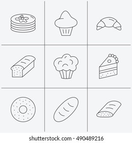 Croissant, cake and bread icons. Muffin.