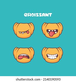 croissant cartoon. bread vector illustration. with different mouth expressions. cute cartoon